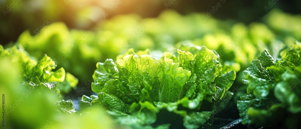 Aufkleber futuristic hydroponic vertical farm with rows of green lettuce, hightech farming systems for maximum