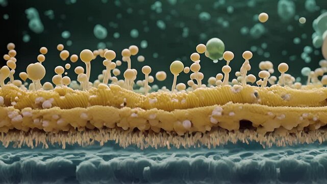 A transmission electron microscopy image revealing the intricate details of a membrane receptor embedded within the phospholipid bilayer.