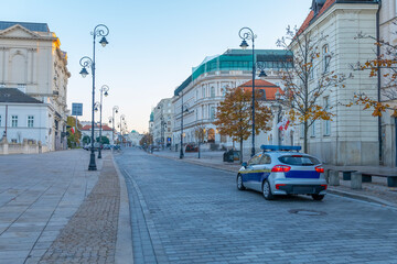 Poland capital warsaw new world street parliament building and old town and royal castle images