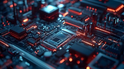 Obraz premium Manufacturing Automation. Advanced High Precision Robot Arms on Automated PCB Assembly Line Inside Modern Electronics Factory. Electronic Devices Production Industry. Component Installation Process.