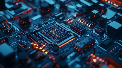 Obraz premium Manufacturing Automation. Advanced High Precision Robot Arms on Automated PCB Assembly Line Inside Modern Electronics Factory. Electronic Devices Production Industry. Component Installation Process.