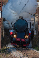 Wyjazd starej lomotywy z tunelu kolejowego, Żegiestów, Dolina Popradu © Maciej G. Szling