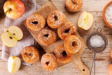 delicious apple donut on wooden background