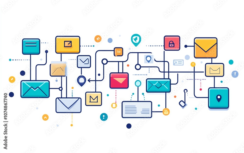 Fototapete File organization concept with digital document and folder icons linked on white background, visualizing efficient data management system