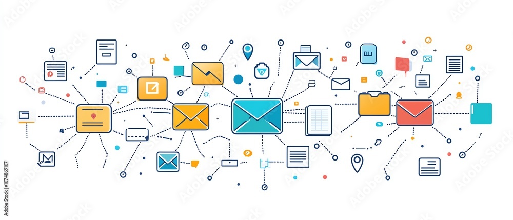 Fototapete Interconnected digital folder and document icons, isolated on white background, representing effective data management and file structure