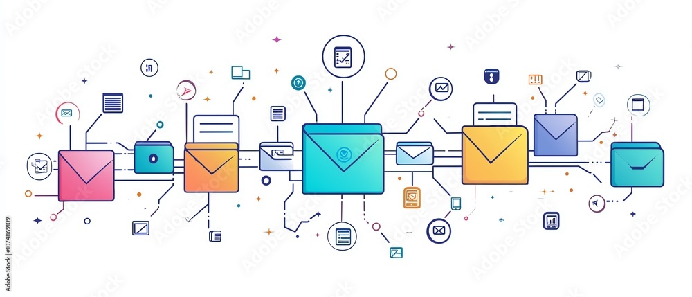 Poster Interconnected digital folder and document icons, isolated on white background, representing effective data management and file structure