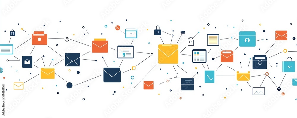 Fototapete Isolated digital document and folder icons interconnected on a clean white background, illustrating modern file and data organization