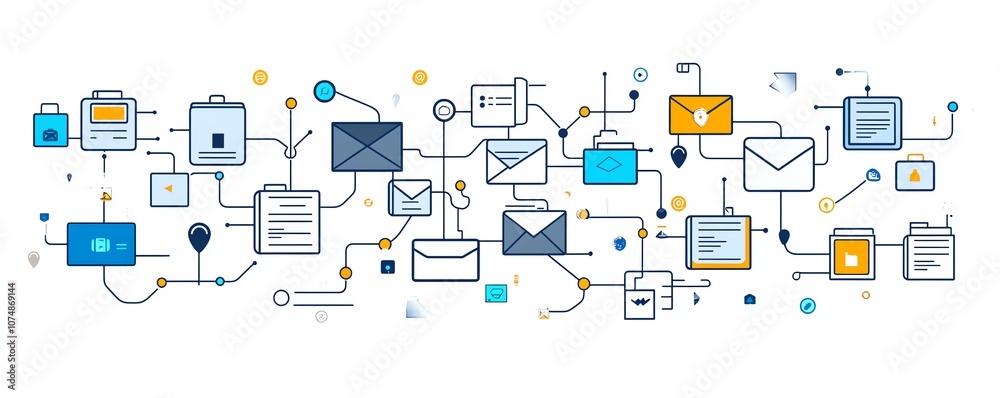 Aufkleber Isolated digital document and folder icons interconnected on a clean white background, illustrating modern file and data organization