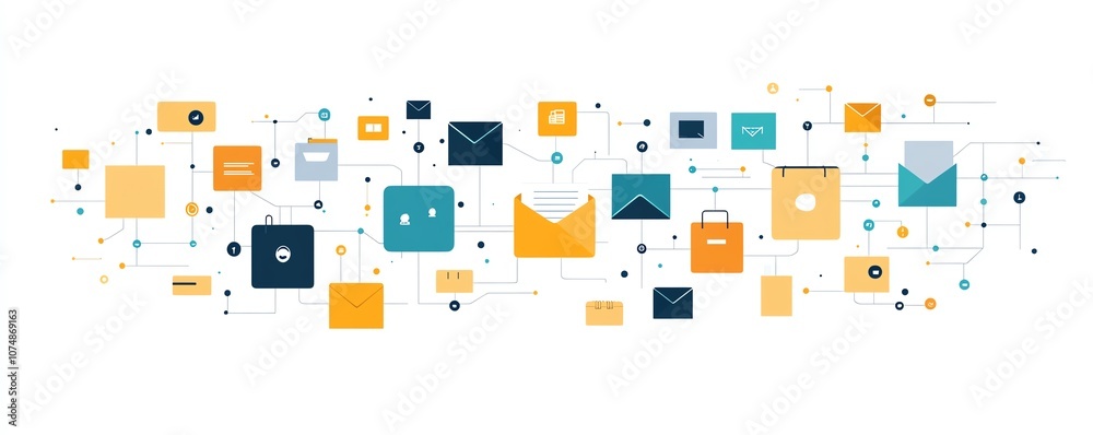 Aufkleber Isolated digital document and folder icons interconnected on a clean white background, illustrating modern file and data organization
