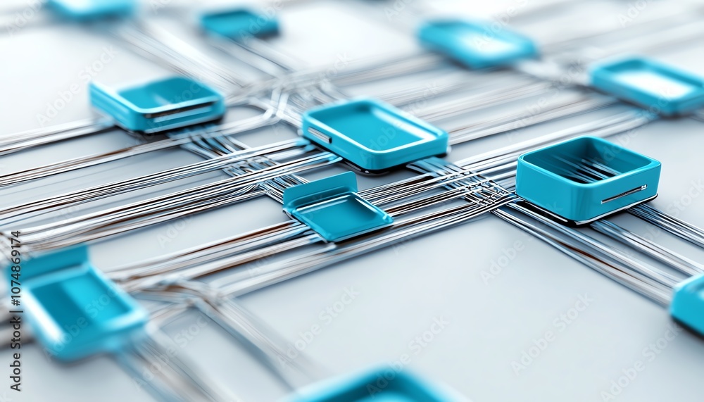 Fototapete Isolated digital document and folder icons linked together on white background, visualizing data management and file organization