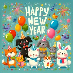 Fototapeta premium детская поздравительная открытка для праздника новый год 