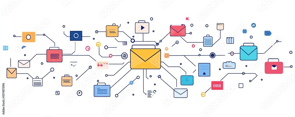 Leinwandbilder Minimalistic design of digital folder and document icons interconnected, isolated on white background, symbolizing data flow and organization