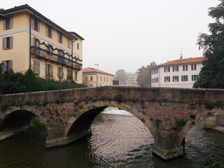 Old bridge over Lambro river at Monza, italy