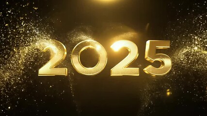 golden progress bar representing year 2025 complete glittering particles set sleek black background video design perfect creating New greeting cards event invitations symbolizing hope celebration