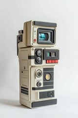 Vintage camera recorder on white background.