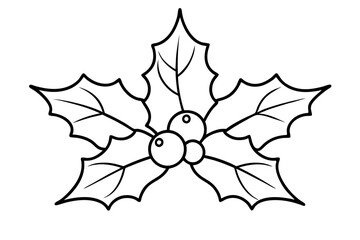 Christmas mistletoe outline icon, Christmas holly berry leaves. Mistletoe line art Vector