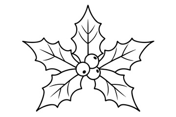 Christmas mistletoe outline icon, Christmas holly berry leaves. Mistletoe line art Vector