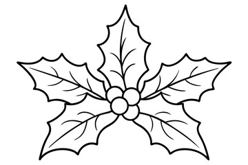 Christmas mistletoe outline icon, Christmas holly berry leaves. Mistletoe line art Vector