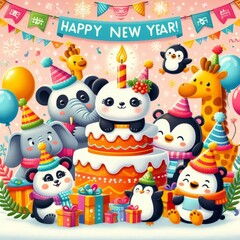 Naklejka premium children's greeting card for the holiday new year
