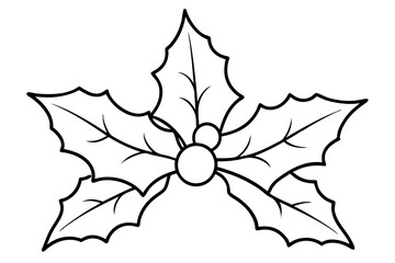 Christmas mistletoe outline icon, Christmas holly berry leaves. Mistletoe line art Vector