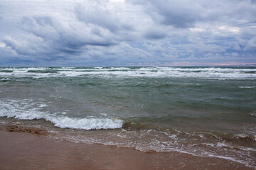 Storm on the seashore in autumn