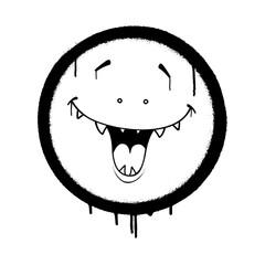 Graffiti emoticon. Smiling face painted with smudges of spray paint. Vector illustration