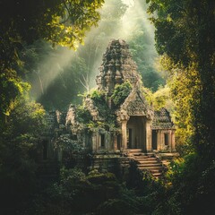 Ancient Temple Emerging From Lush Jungle Light