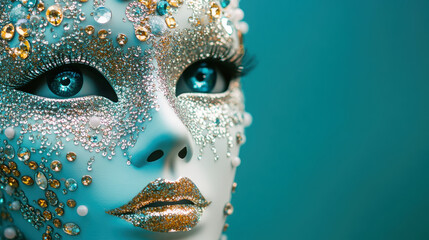 Exquisite carnival mask with gemstone embellishments for theatrical and festive occasions