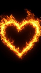 Fiery Heart of Passion A Burning Heart Symbol Isolated on Black, Ideal for Romantic Themes.