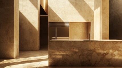 Minimalist Kitchen with Marble Countertop and Sunlight