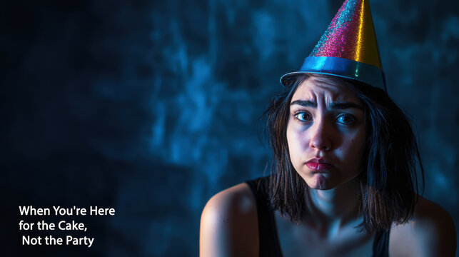 Sarcastic celebration: party hat and playful expression