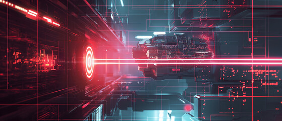 Obraz premium Abstract Futuristic Technology Red Neon Lines Digital