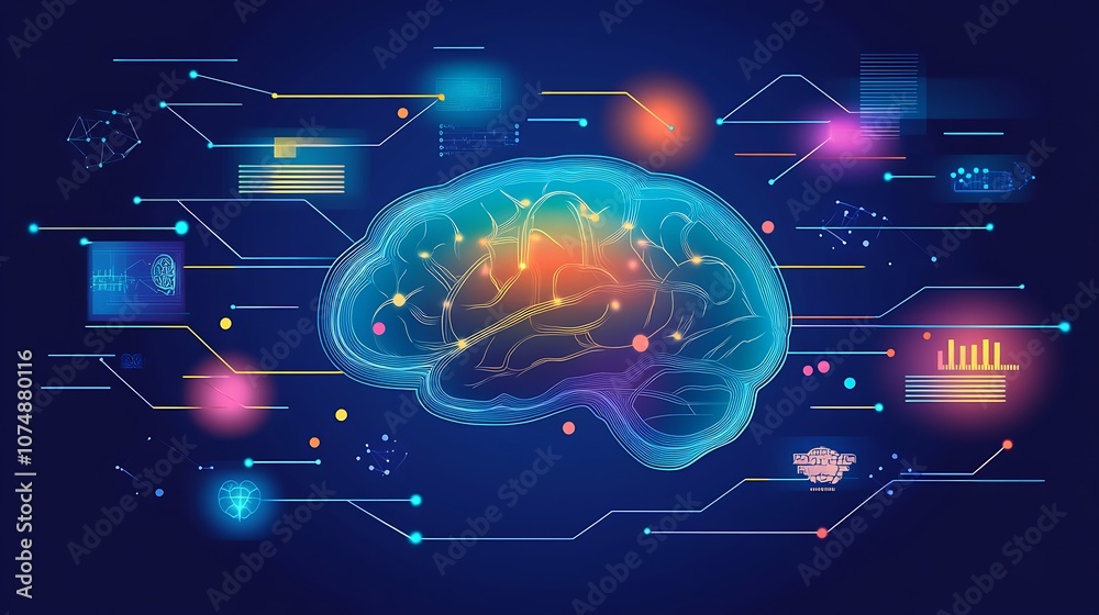 Poster digital brain with glowing connections.