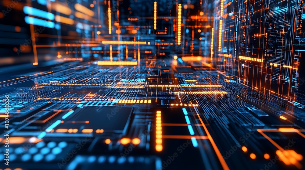 Aufkleber abstract digital network with glowing lines.