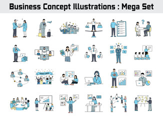 Fototapeta premium Business Concept Illustrations Mega Set - Collection of Vector Scenes with Men and Women in Business Activities