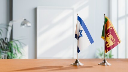 Obraz premium FLAGS OF ISRAEL AND SRI LANKA ON TABLE