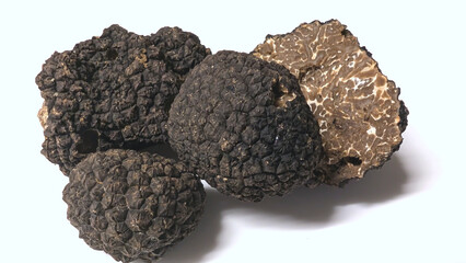 Fresh black truffles. The most expensive mushroom, close up , white background © Alena AV