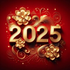Red background with the year 2025 in gold metal numbers.
