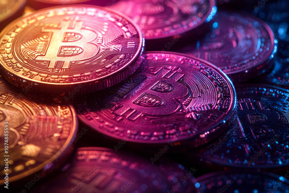Aufkleber minimalist crypto icons scattered across a dark-to-light gradient, symbolizing the evolving world of