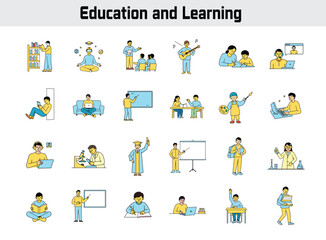 Education and Learning Vector Illustrations: Diverse Activities for Study, Online Courses, Reading, and E-Learning