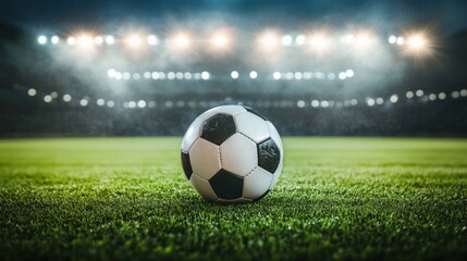 Soccer Ball on Green Grass Under Stadium Lights