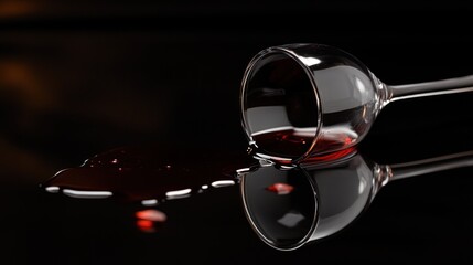 Spilled Wine in a Glass on a Black Surface