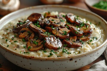 Creamy Risotto with Sauteed Mushrooms and Fresh Parsley