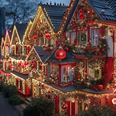 Fototapeta premium Christmas decorations on houses