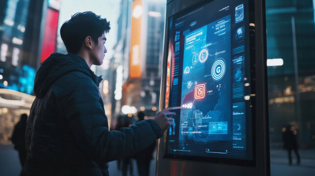 Interactive Smart City Plaza Digital Screen Displaying 6G Community Updates