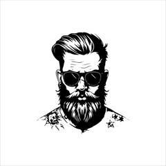 Simple Black And White Vector Gentle Man on black glasses
