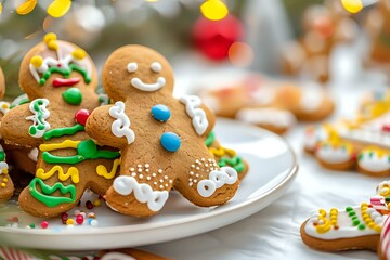 Obraz premium Gingerbread Men Cookies on a White Plate