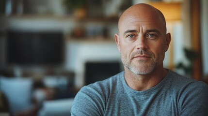 Obraz premium portrait of handsome caucasian bald man 45 years old at home