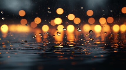 Obraz premium Raindrops and Reflections in Warm Bokeh Light