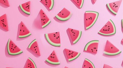 A delicious summer vibrating background made of laid out pieces of watermelon